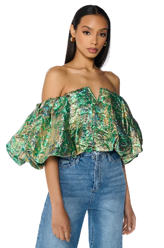 IRIS OFF THE SHOULDER BROCADE BLOUSE