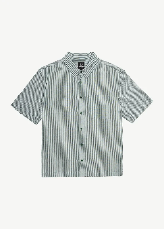 AFENDS Mens Intergalactic - Short Sleeve Shirt - Emerald Stripe