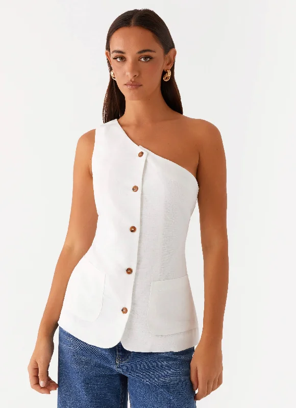 Jordy Linen Pocket Vest - White