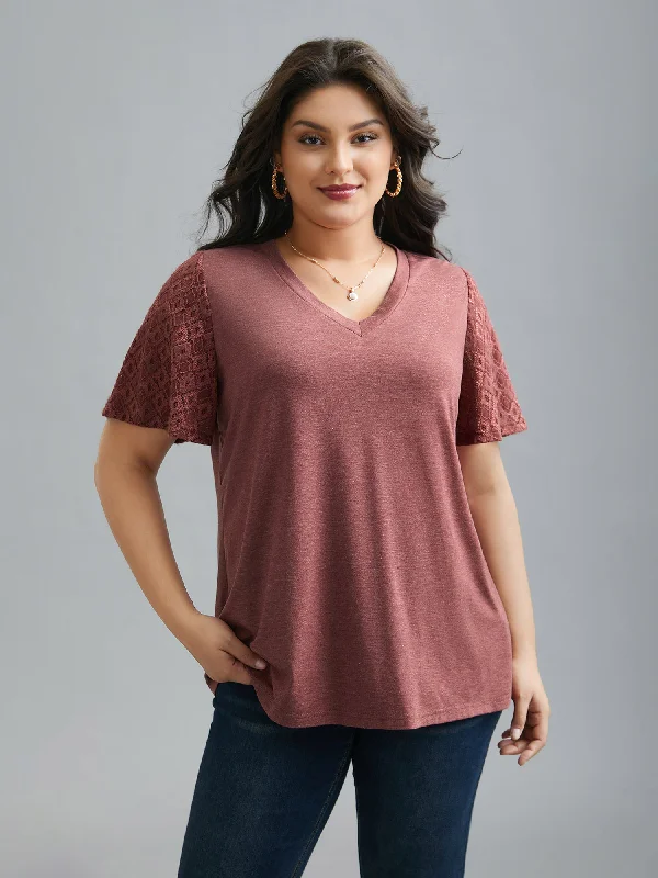 Stretchy Flared Lace Sleeves T-Shirt