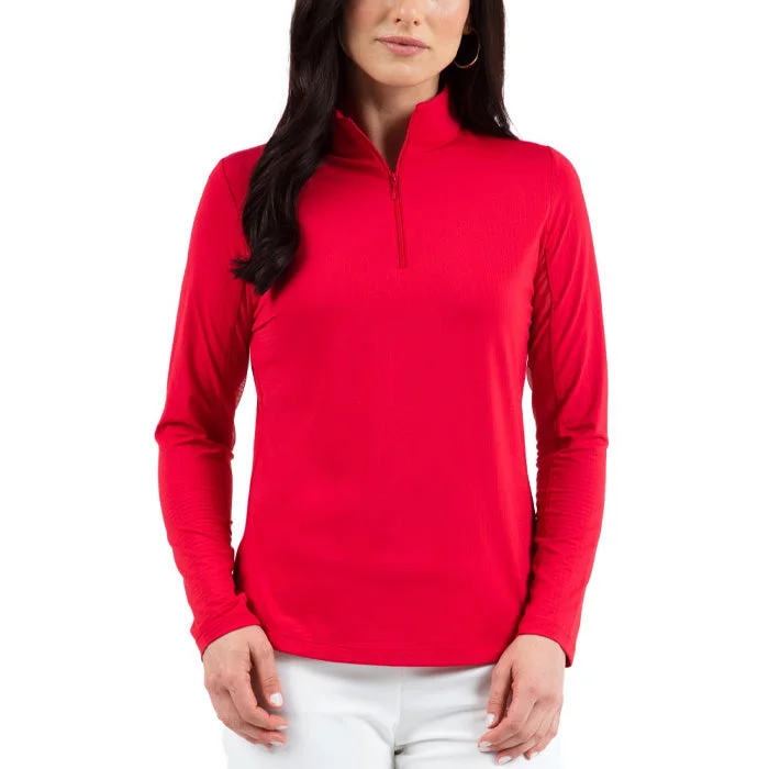 Ibkul Womens Long Sleeve Mock Solid Top - Red