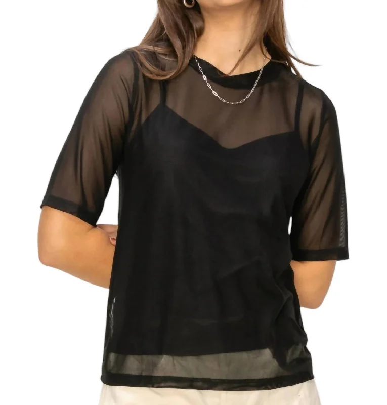 Short Sleeve Mesh Top In Black