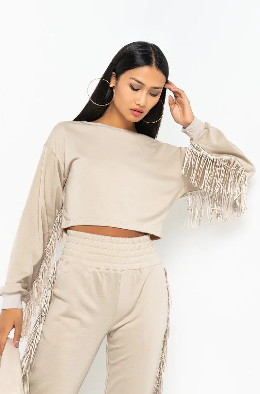 FRINGE ALL THE WAY SWEATSHIRT BEIGE