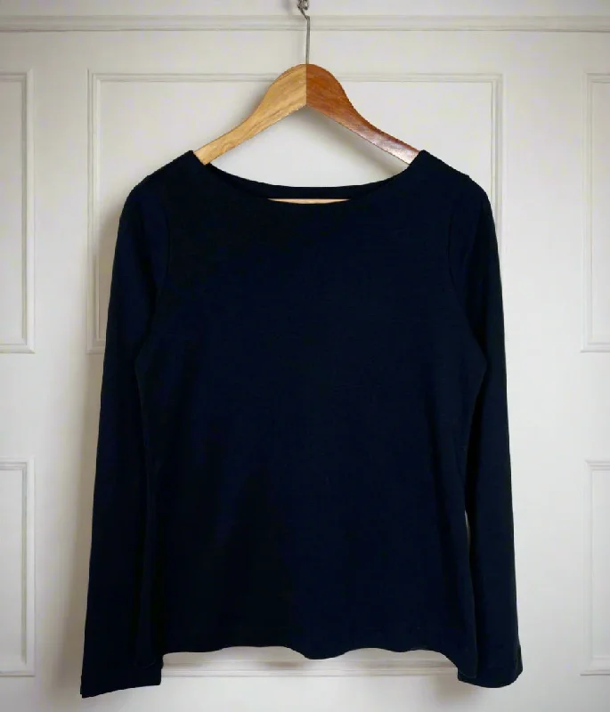 Black Cotton Long Sleeve Top