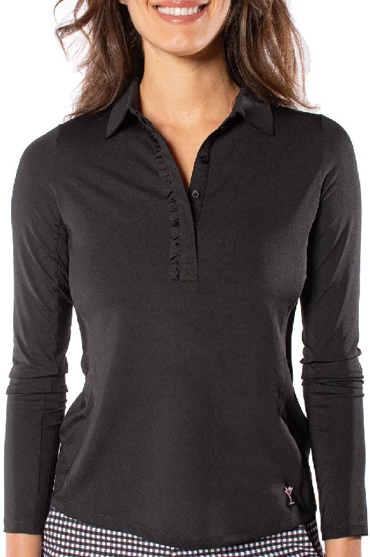 Black Long Sleeve Ruffle Polo