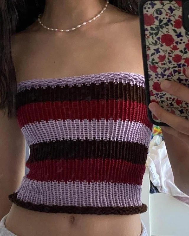 Oenoe Contrast Crochet Knit Tube Top