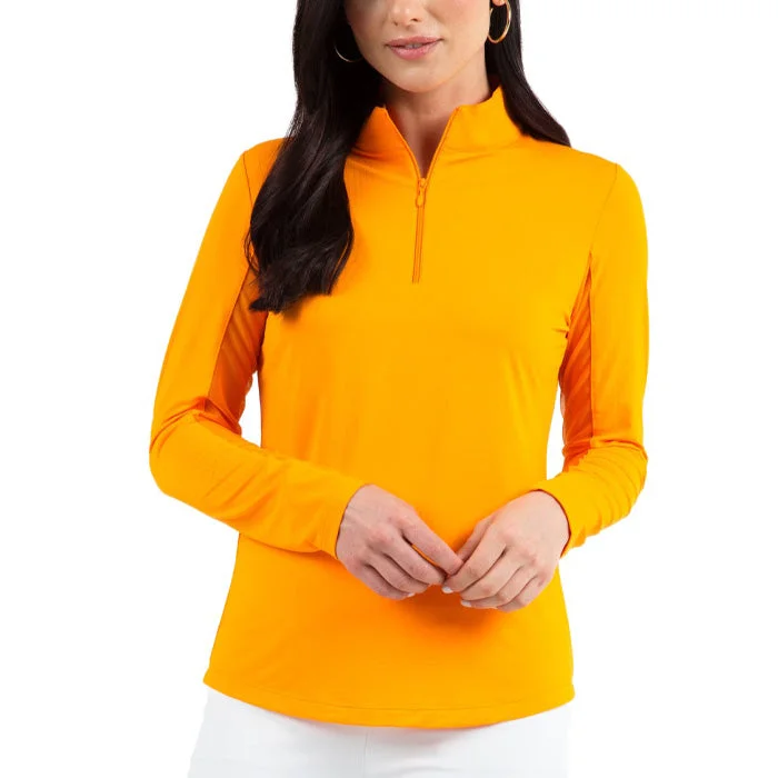 Ibkul Womens Long Sleeve Mock Solid Top - Orange Peel