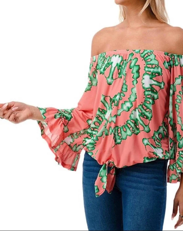 Harriet Off Shoulder Top In Coral