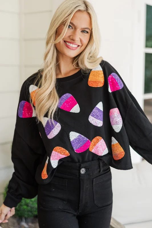 Candy Corn Craze Black Sequin Pullover