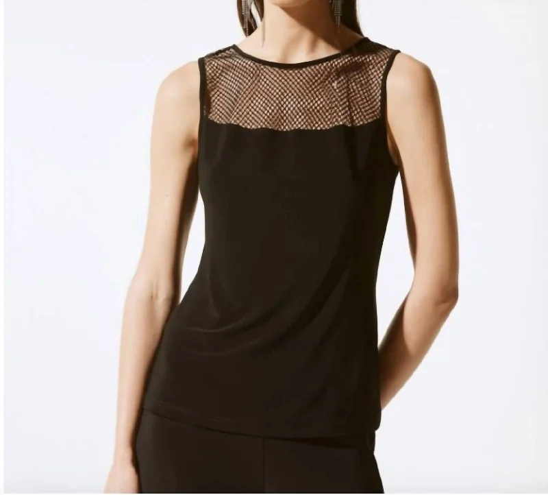 Rhinestone Mesh Top In Black