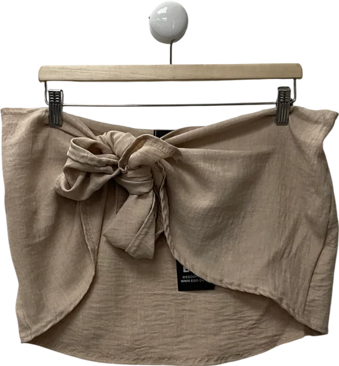 Ego Beige Tie Side Mini Skirt In Stone Linen UK 12