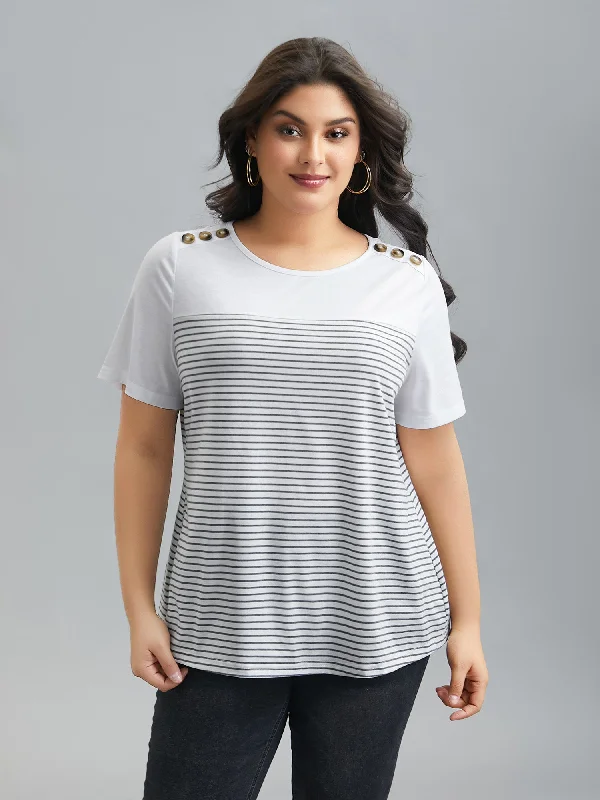 Striped Contrast Stretchy Button T-Shirt