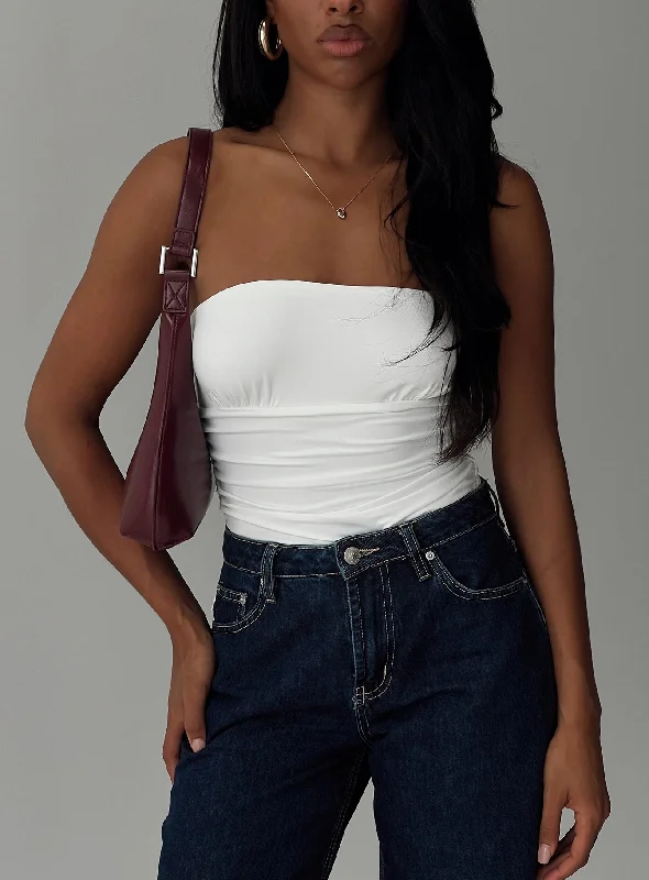 Coincidence Strapless Ruched Bodysuit White