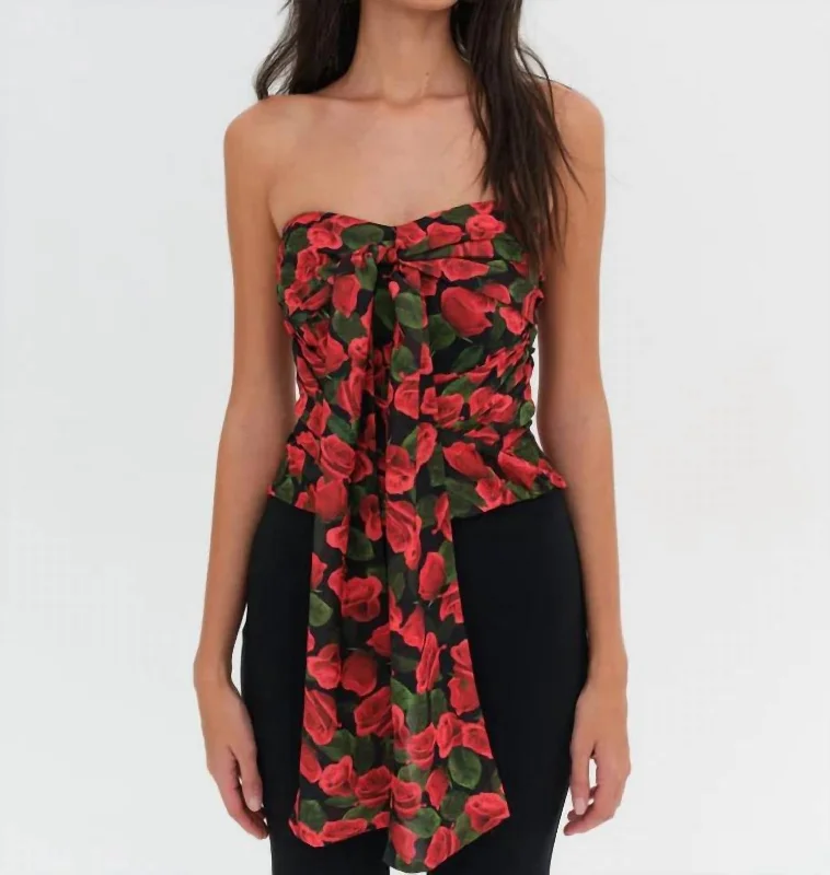 Abby Strapless Top In Red Floral