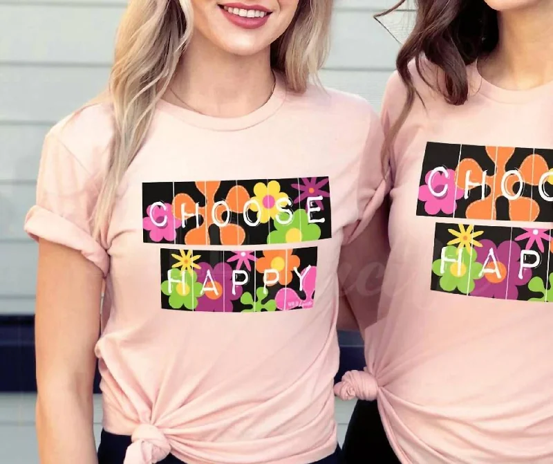 Choose Happy Graphic Tee In Pink