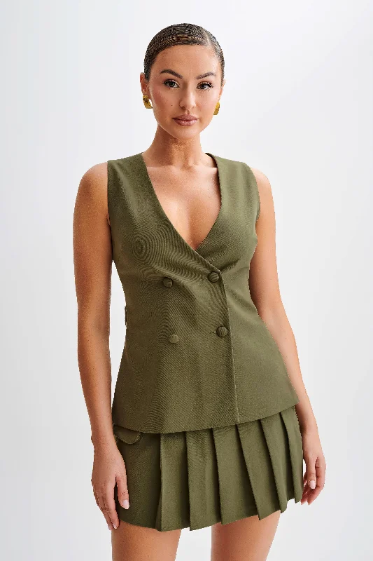 Amelie Suiting Longline Vest - Military Olive