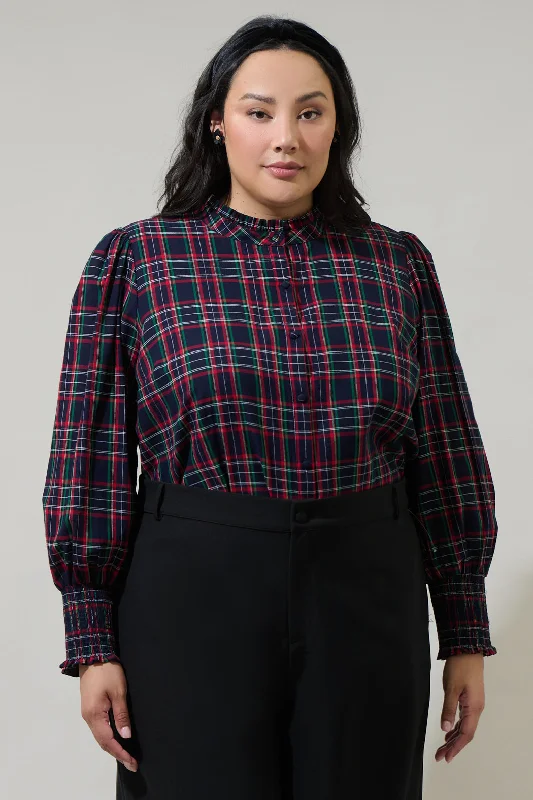 Chapman Plaid Split Neck Top Curve