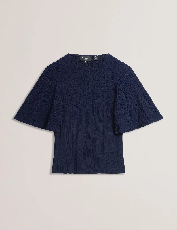 Iivanna Crew Neck Fluted Sleeve Knit Top Navy