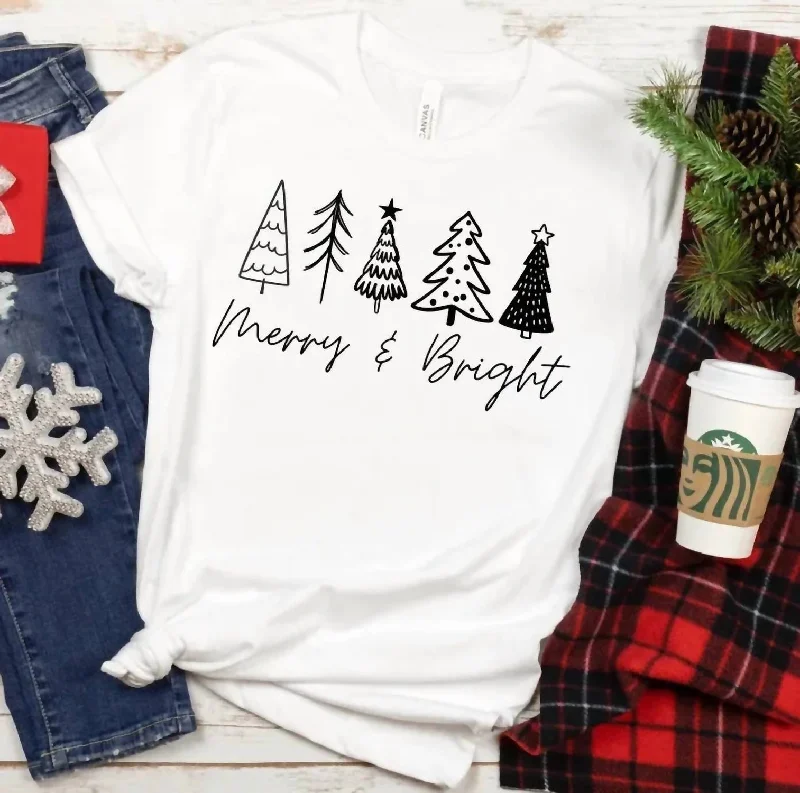 Unisex Merry Christmas Trees Graphic Tee In White