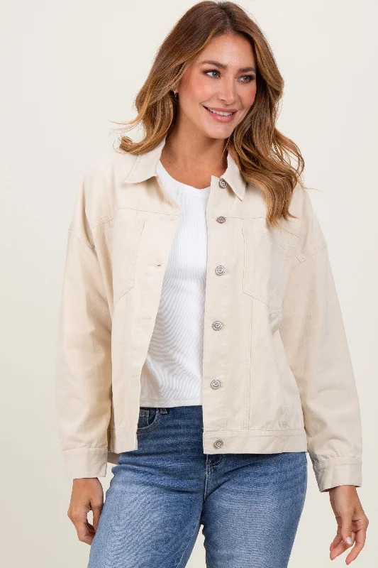 Cream Collared Button Up Shirt Jacket