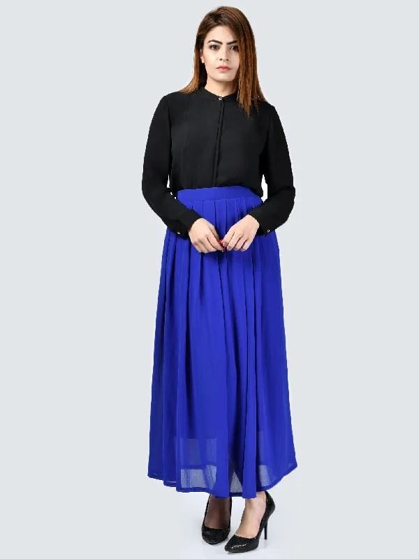 Pleated Chiffon Skirt-Blue