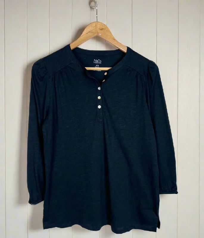 Black Long Sleeve Henley Top