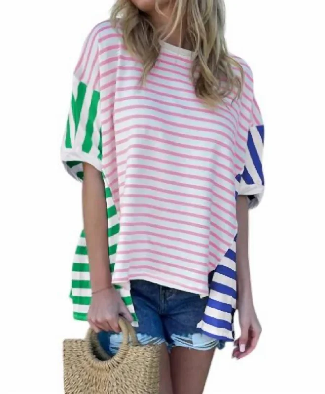 Striped Oversized Tee In Multi Color