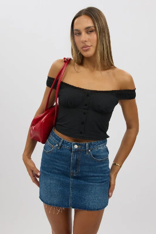 Black Frilled Cami Sleeveless Off Shoulder Top