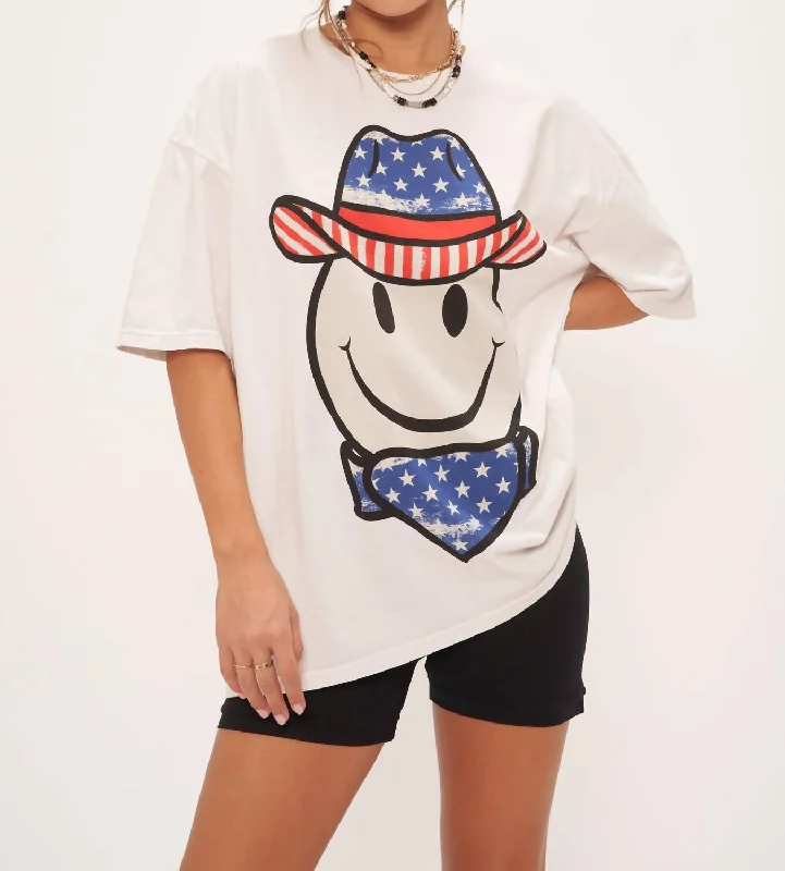 Stars Cowboy Smiley Oversized Tee In Vintage White