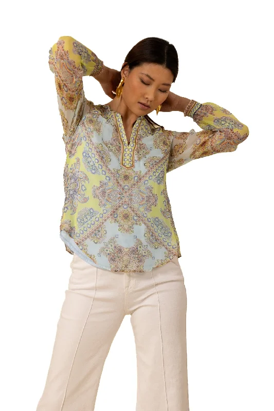 Hale Bob Renata Long Sleeve Top - Turquoise