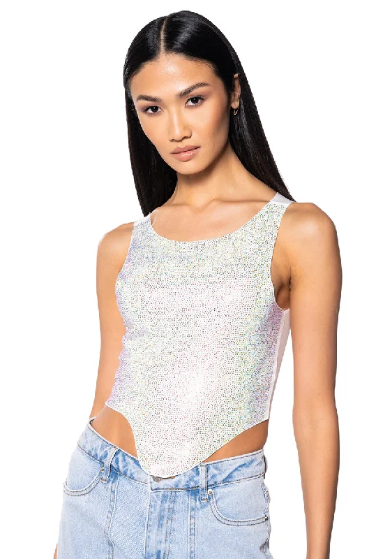 COSMIC ENERGY CROPPED CUT OFF RHINESTONE TANK