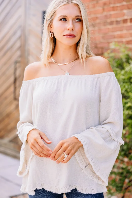 Make It Happen Oatmeal White Linen Off Shoulder Top