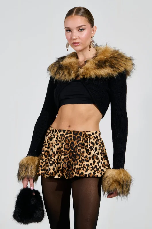 MATERIAL GIRL CROPPED SWEATER WITH FUR COLLAR