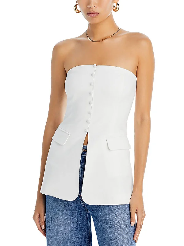 Womens Slit Strapless Peplum Top