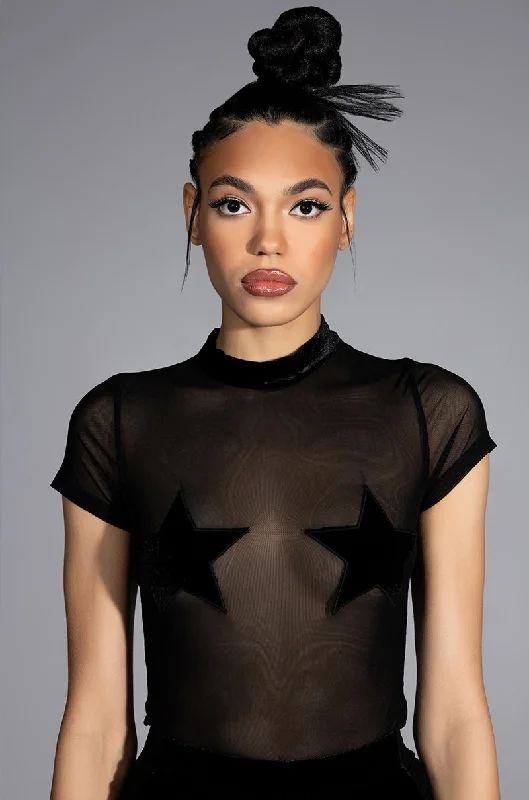 WRITTEN IN THE STARS MESH SHORT SLEEVE TOP