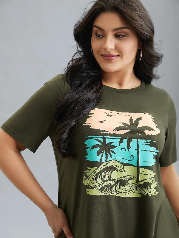 Vacation Print Round Neck T-Shirt