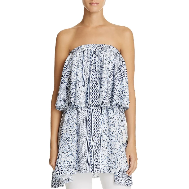 Womens Ruffled Off The Shoulder Strapless Top