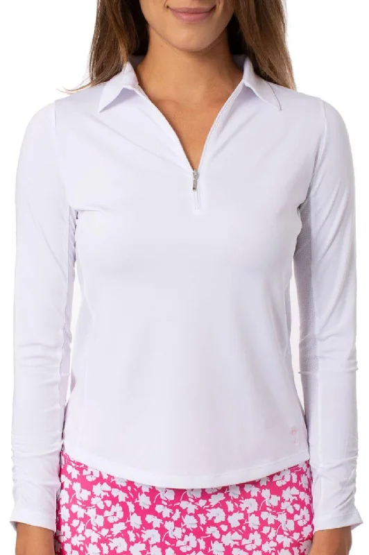 White Long Sleeve Zip Polo