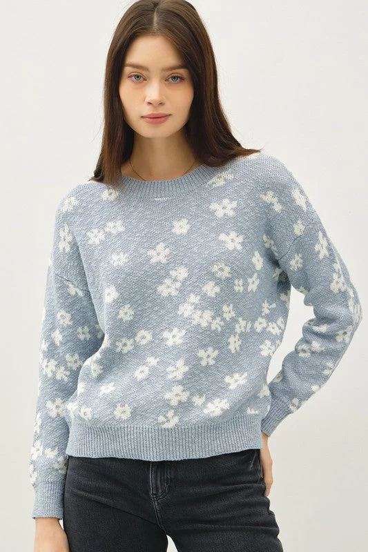 Sky Blue Floral Spring Pullover