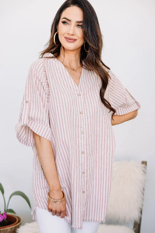 Show You Up Blush Pink Striped Button Down Tunic