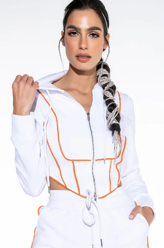 BATTER UP CONTRAST TRIM CROPPED HOODIE