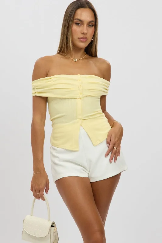 Yellow Off Shoulder Top Rib