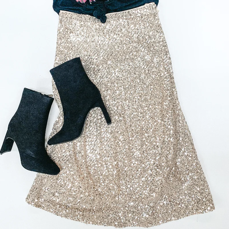 Beating Expectations Solid Sequin Midi Skirt in Ivory